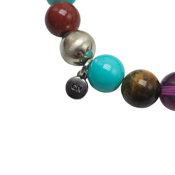 RJ Graziano Cn Blue Turquoise Multicolor Beads Tassel Charm Stretch Bracelet VTG - Picture 5 of 6